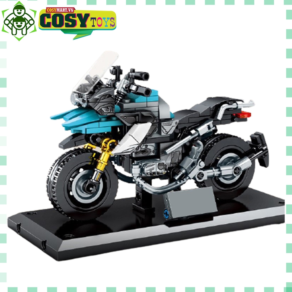 Đồ chơi lắp ghép xếp hình xe motor đua thể thao công thức F1 màu xanh với 255 pics