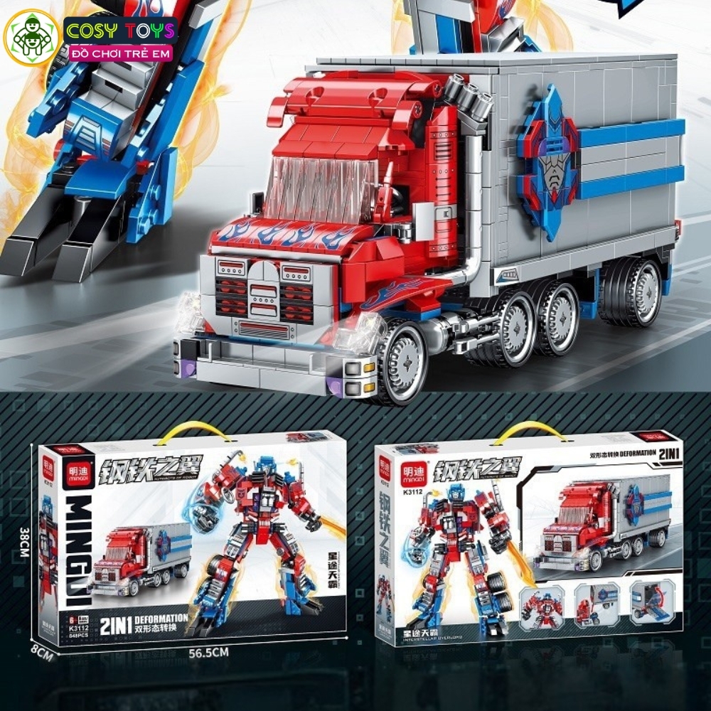 Đồ chơi lắp ghép xếp hình chiến binh robot optimus prime biến hình 2 trong 1 thành xe tải đầu kéo với 848 chi tiết