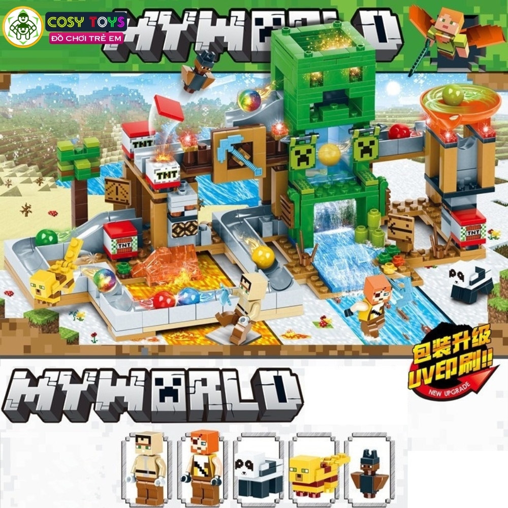 Đồ chơi lắp ghép xếp hình My world đường ray trượt bi trên thác nước với 451 mảnh ghép cho bé