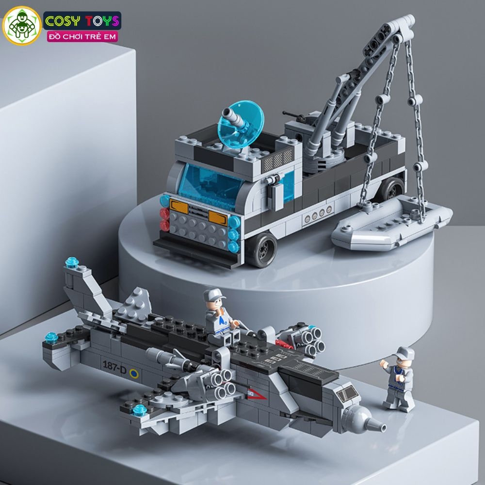 Đồ chơi lắp ghép xếp hình tàu chiến đấu cao cấp cỡ lớn 6 trong 1 kèm trực thăng, tàu nhỏ và các nhân vật thủy thủ với 1560 mảnh ghép