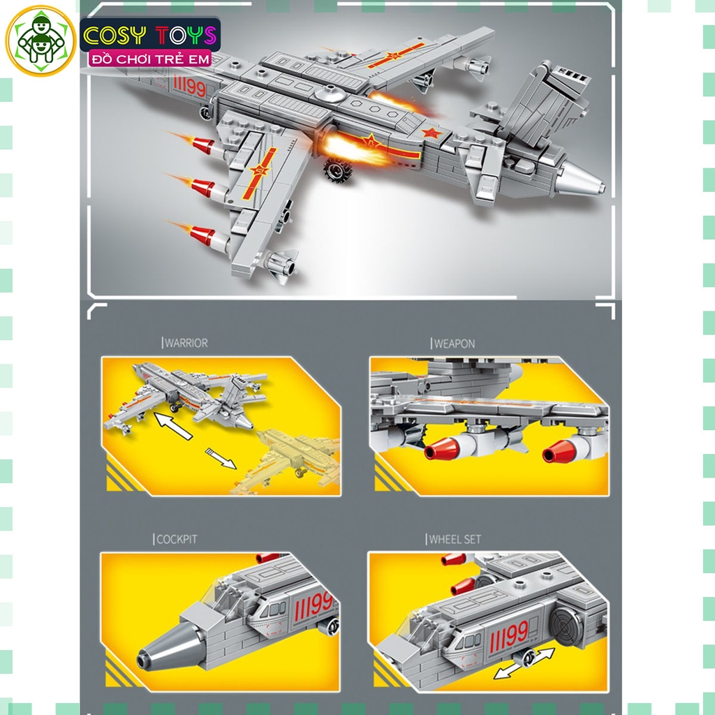 Đồ chơi lắp ghép xếp hình lắp ráp máy bay vận tải màu xám với 351 chi tiết