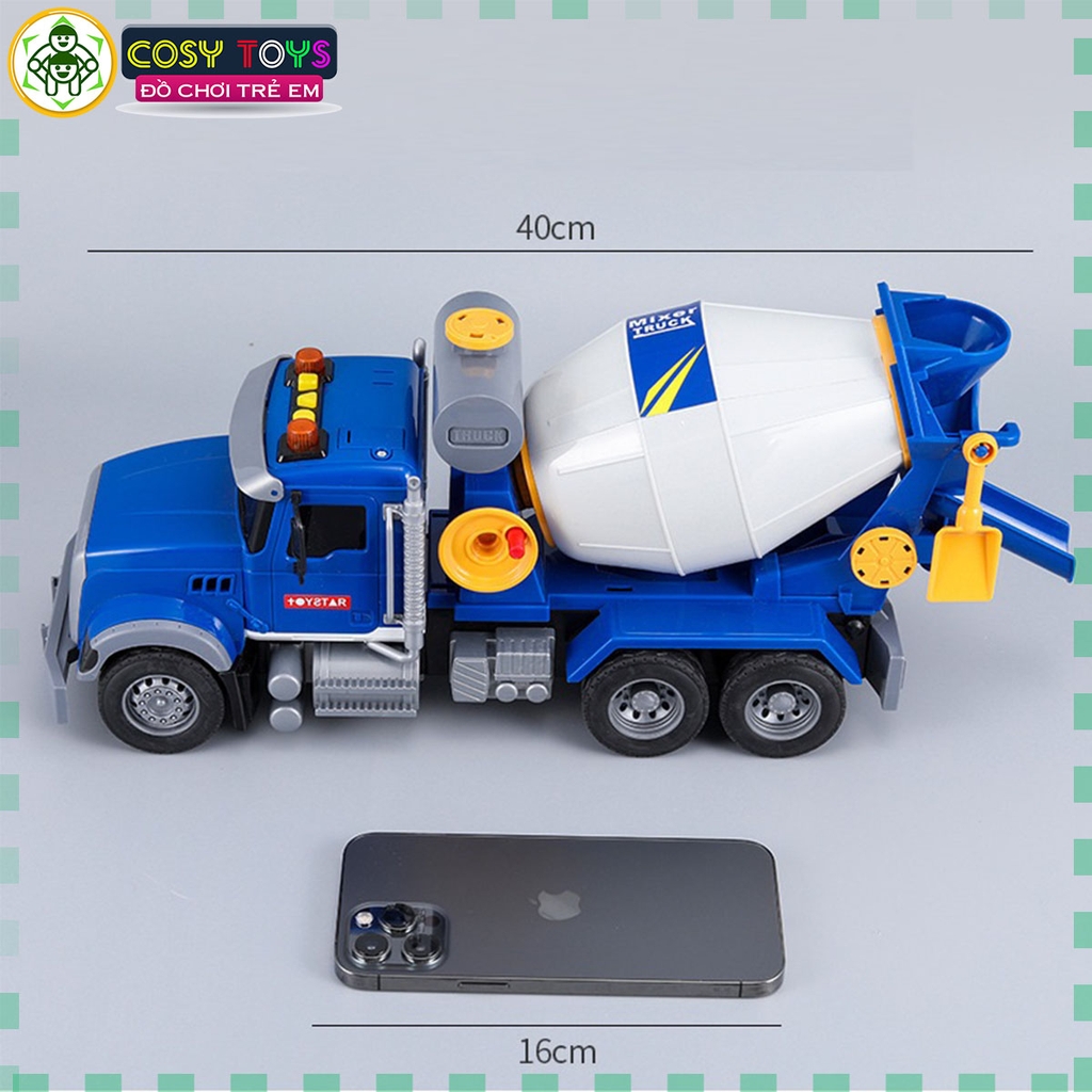 Đồ chơi mô hình xe trộn bê tông cỡ lớn cao cấp với đèn nhấp nháy và chi tiết chuyển động cho bé