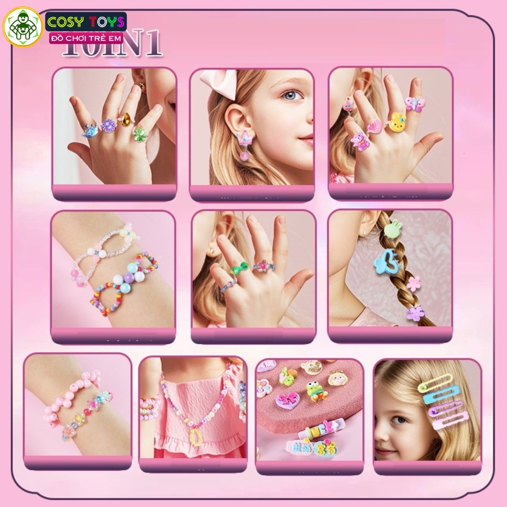 Đồ chơi hạt làm vòng tay, vòng cổ 10 trong 1 với nhiều mẫu thủ công thoả sức sáng tạo cho bé