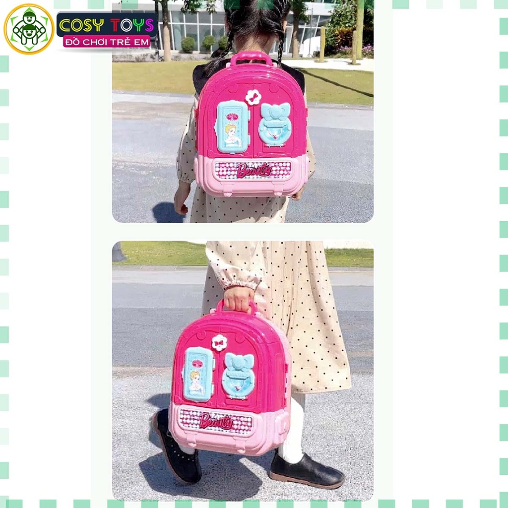Đồ chơi vali trang điểm 3 trong 1 vừa làm phòng trang điểm-căn phòng búp bê và vali đeo cho bé