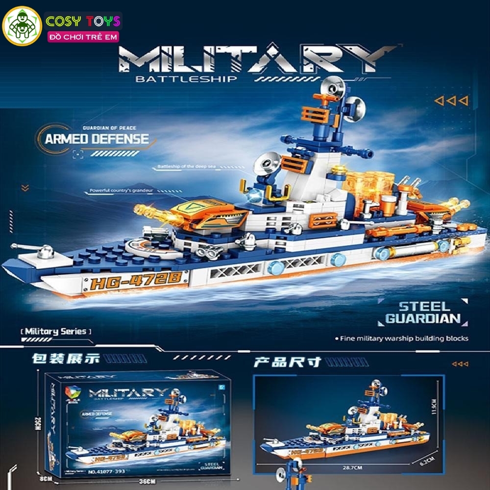 Đồ chơi lắp ghép xếp hình tàu chiến, xe tăng quân sự đẹp nhiều màu sắc từ 393-432 chi tiết cho bé