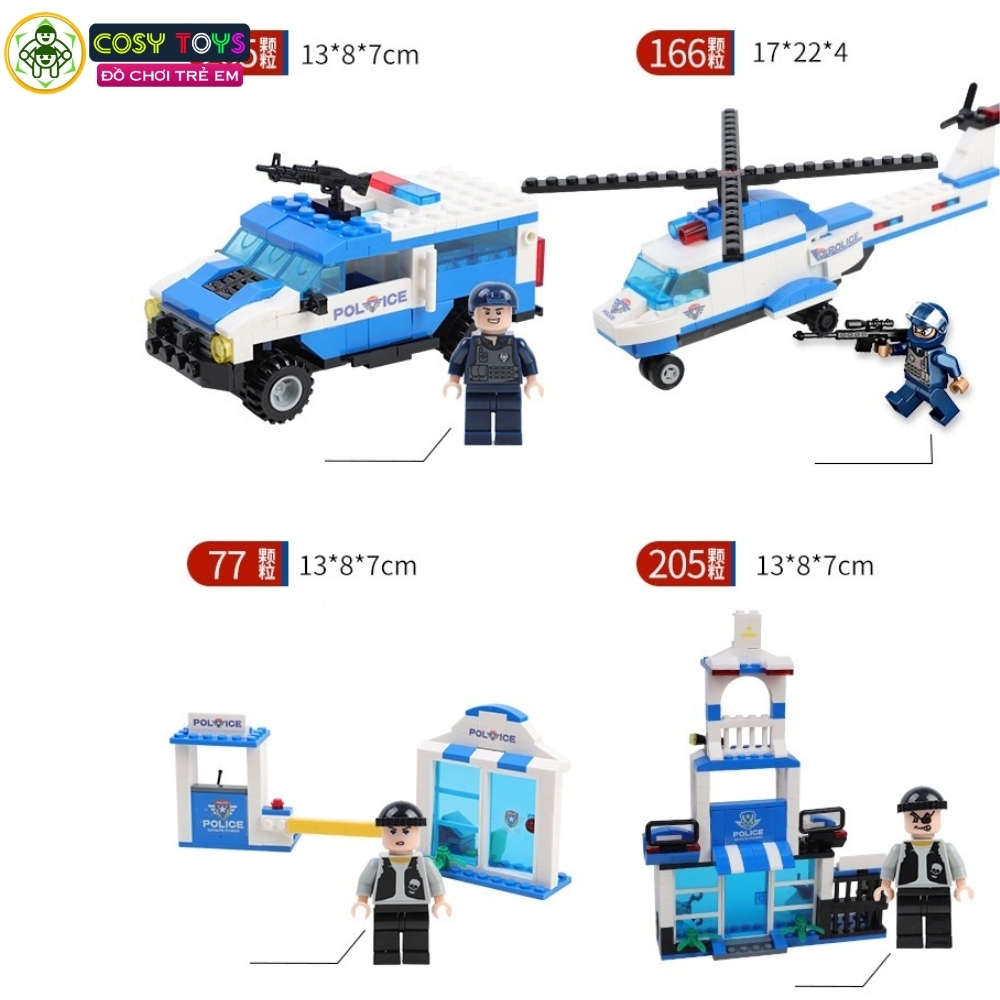 Đồ chơi lắp ghép xếp hình trạm xe cảnh sát 8 trong 1 với 1122 mảnh ghép cho bé