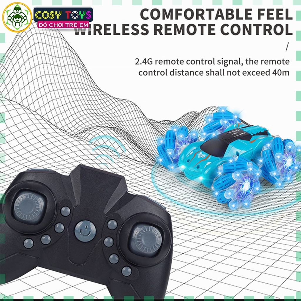 Đồ chơi xe đua đua bánh xoắn stunt racer nhào lộn 360 độ có điều khiển từ xa 4 chiều cho bé