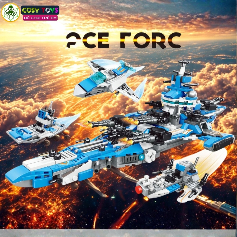 Đồ chơi lắp ghép xếp hình tàu cảnh sát biển 8 trong 1 với 954 mảnh ghép cho bé