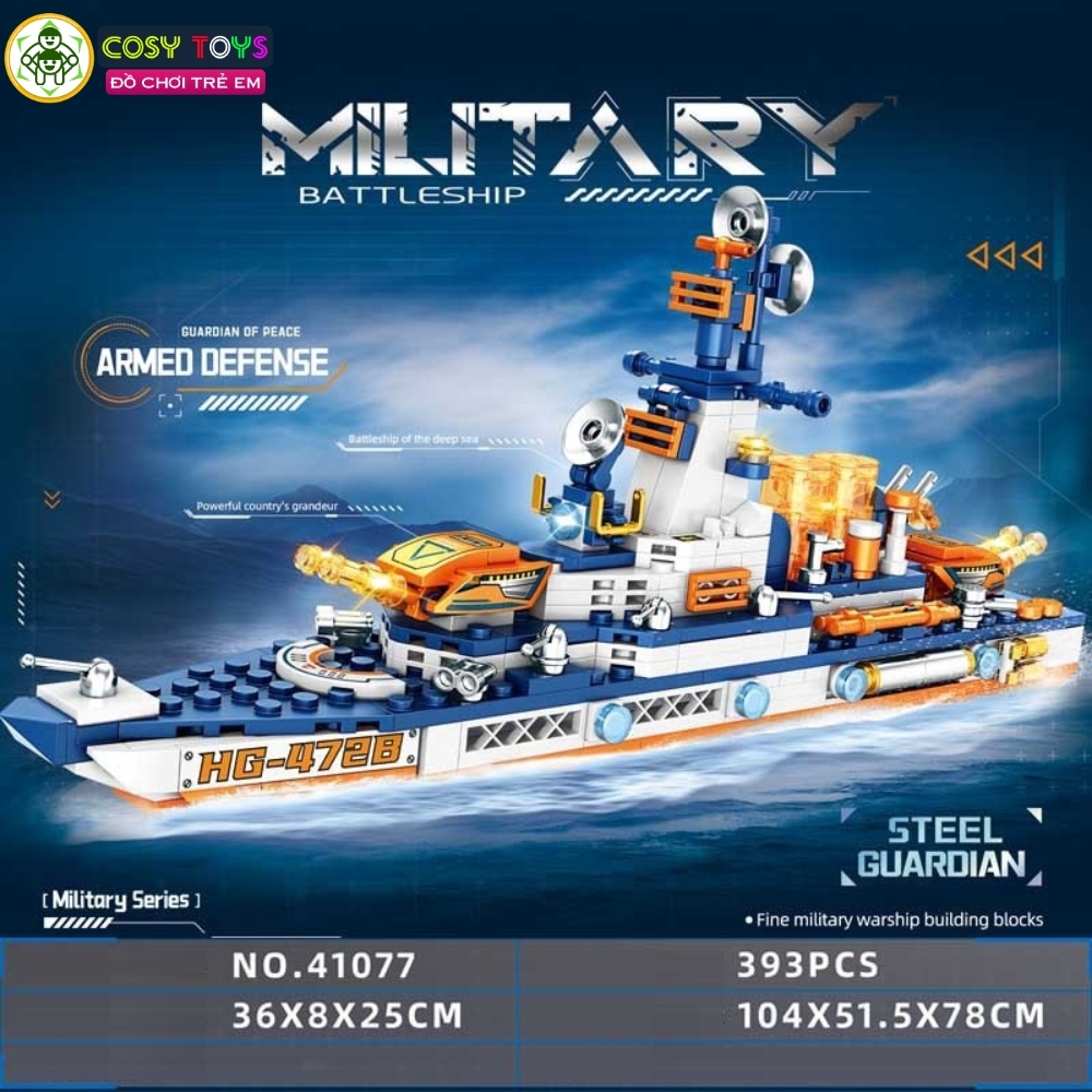 Đồ chơi lắp ghép xếp hình tàu chiến, xe tăng quân sự đẹp nhiều màu sắc từ 393-432 chi tiết cho bé