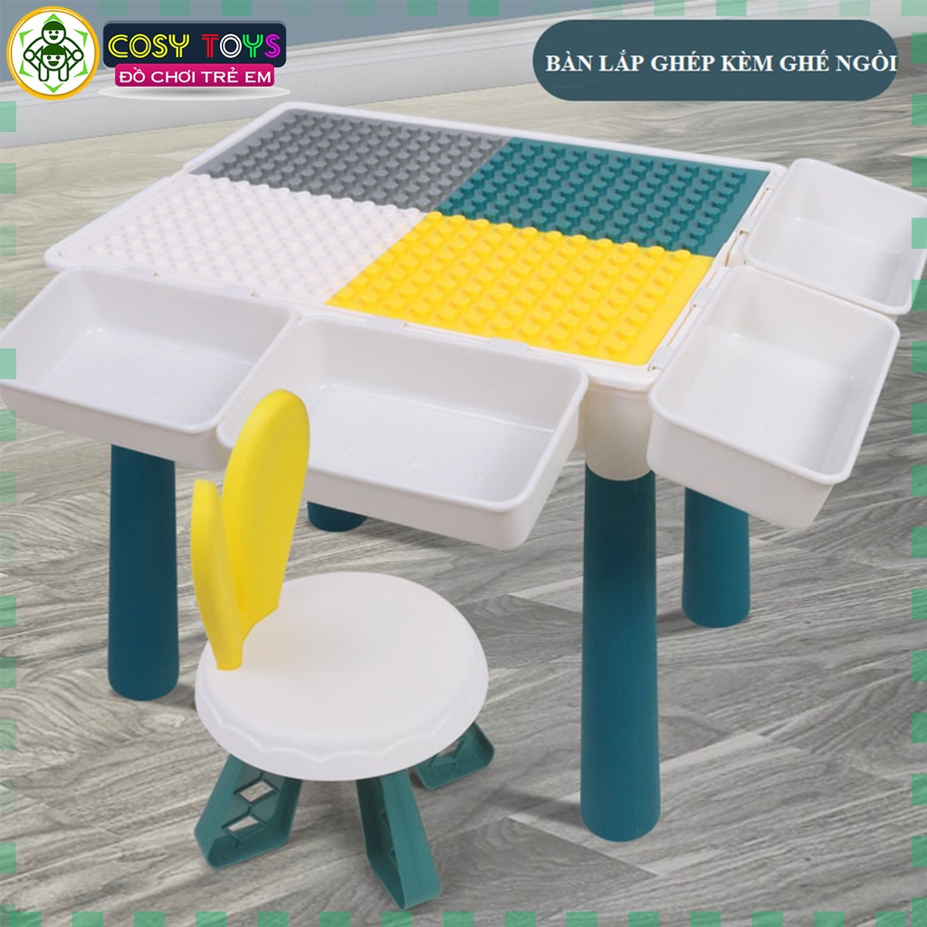 Đồ chơi bàn chơi xếp hình lắp ghép cầu trượt đa năng kèm ghế ngồi với 110 chi tiết cho bé