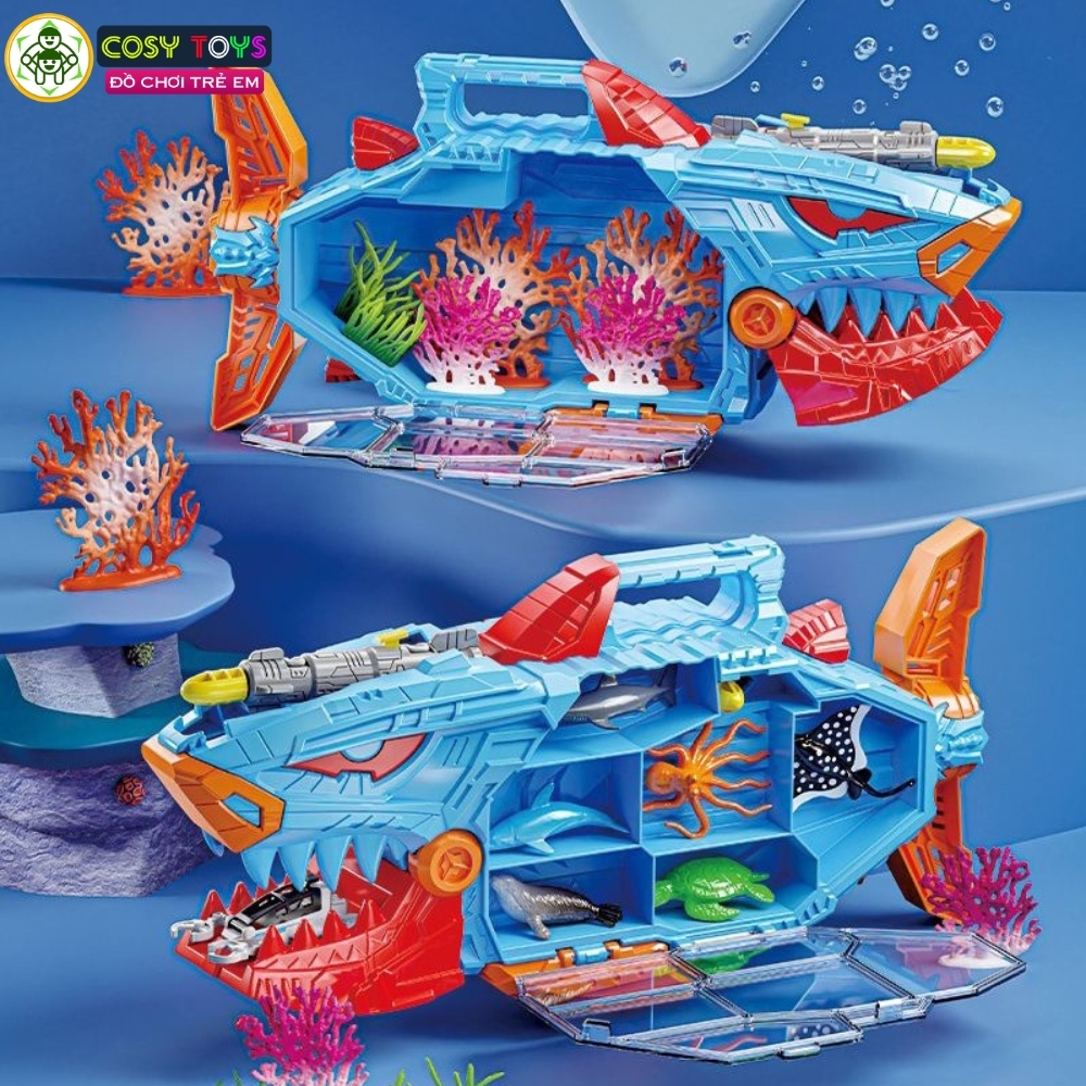 Đồ chơi tàu ngầm cá mập chở sinh vật biển mới cao cấp cho bé