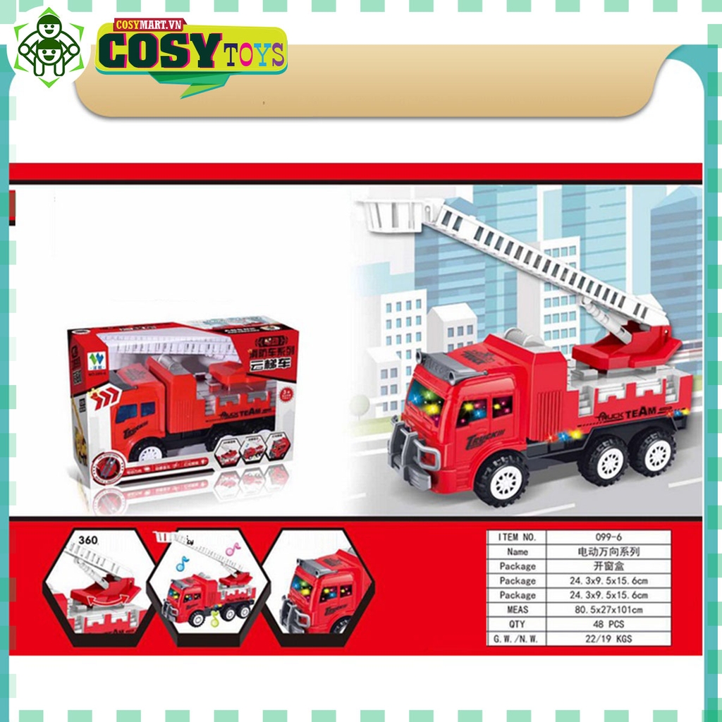 Xe cứu hỏa chạy pin tự động 4 chiều, có đèn và nhạc khi chơi cho bé