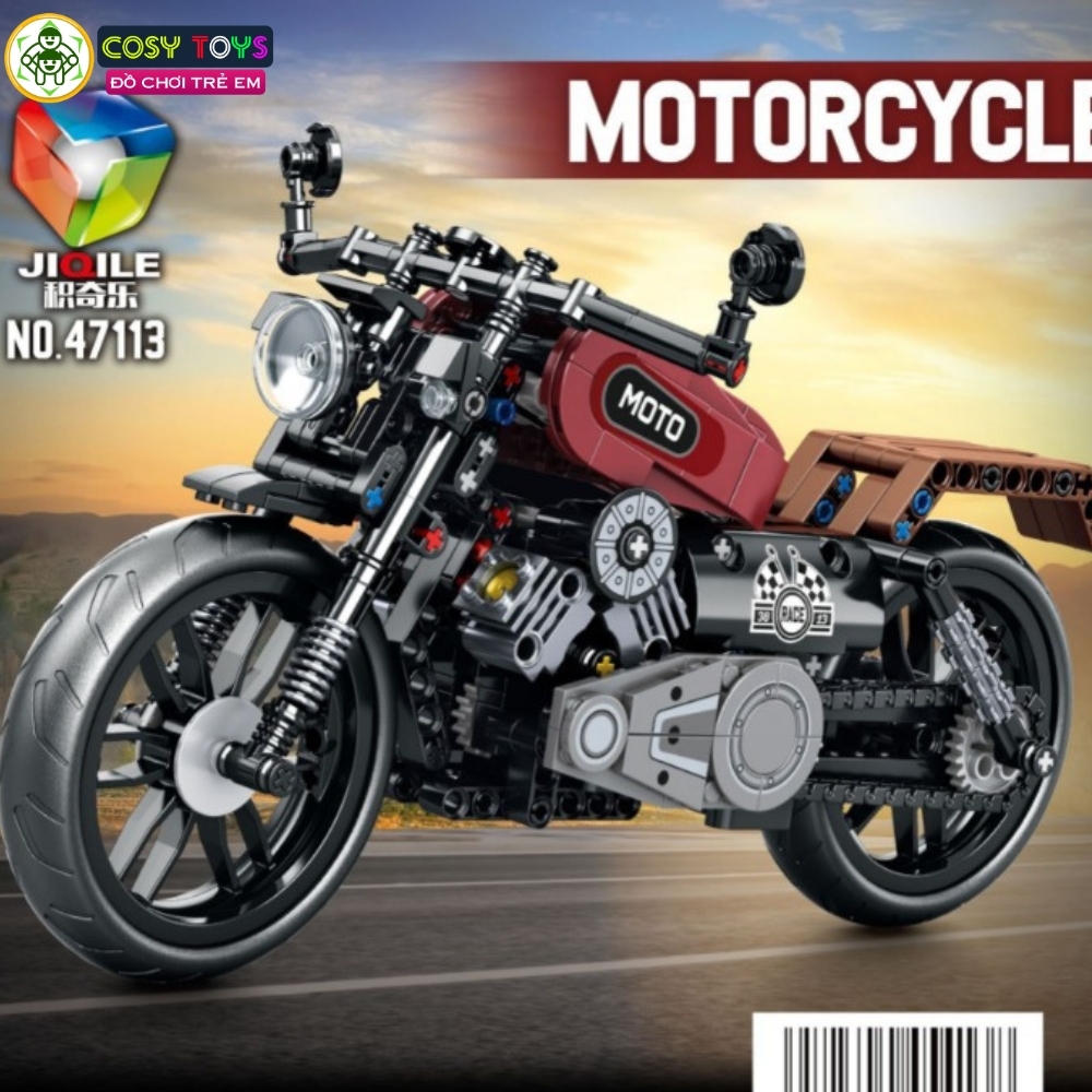 Đồ chơi lắp ghép xếp hình xe moto thể thao màu đỏ cỡ lớn với 469 mảnh ghép cho bé