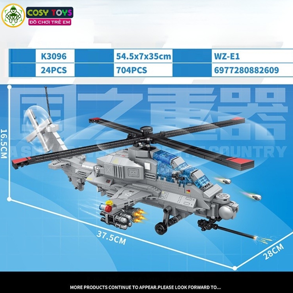 Đồ chơi lắp ghép xếp hình trực thăng vũ trang mới với 704 chi tiết cho bé