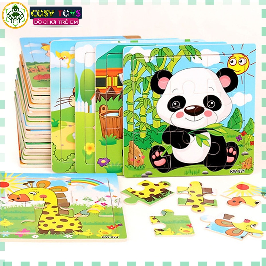 Bộ tranh gỗ ghép 9 miếng chủ đề thiên nhiên và con vật cho bé