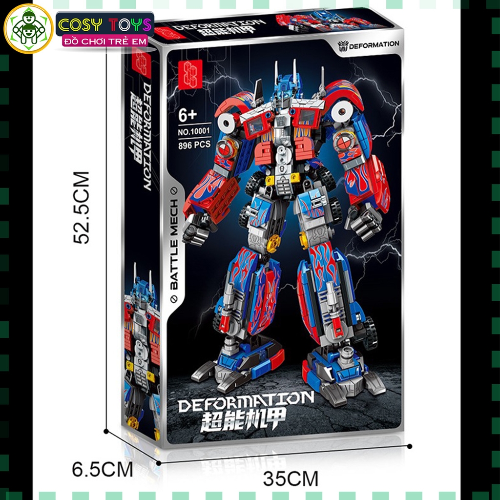 Đồ chơi lắp ghép xếp hình chiến binh Optimus Prime biến hình 2 trong 1 thành xe với 896 chi tiết