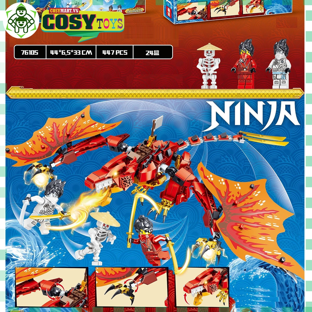 Đồ chơi lắp ghép xếp hình Ninjago rồng lửa của Kai với hơn 447 mảnh ghép