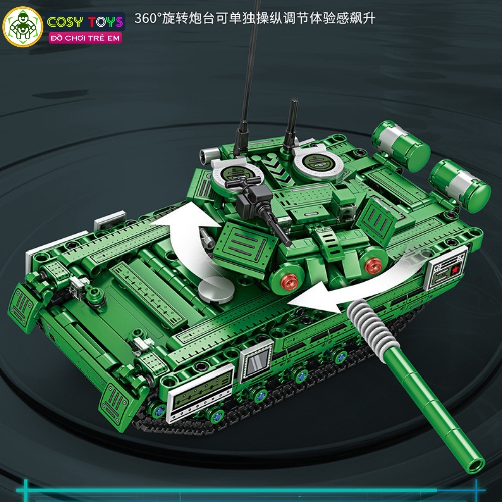 Đồ chơi xếp hình lắp ghép mô hình xe tăng T90 mới có động cơ điều khiển từ xa với 602 chi tiết cho bé