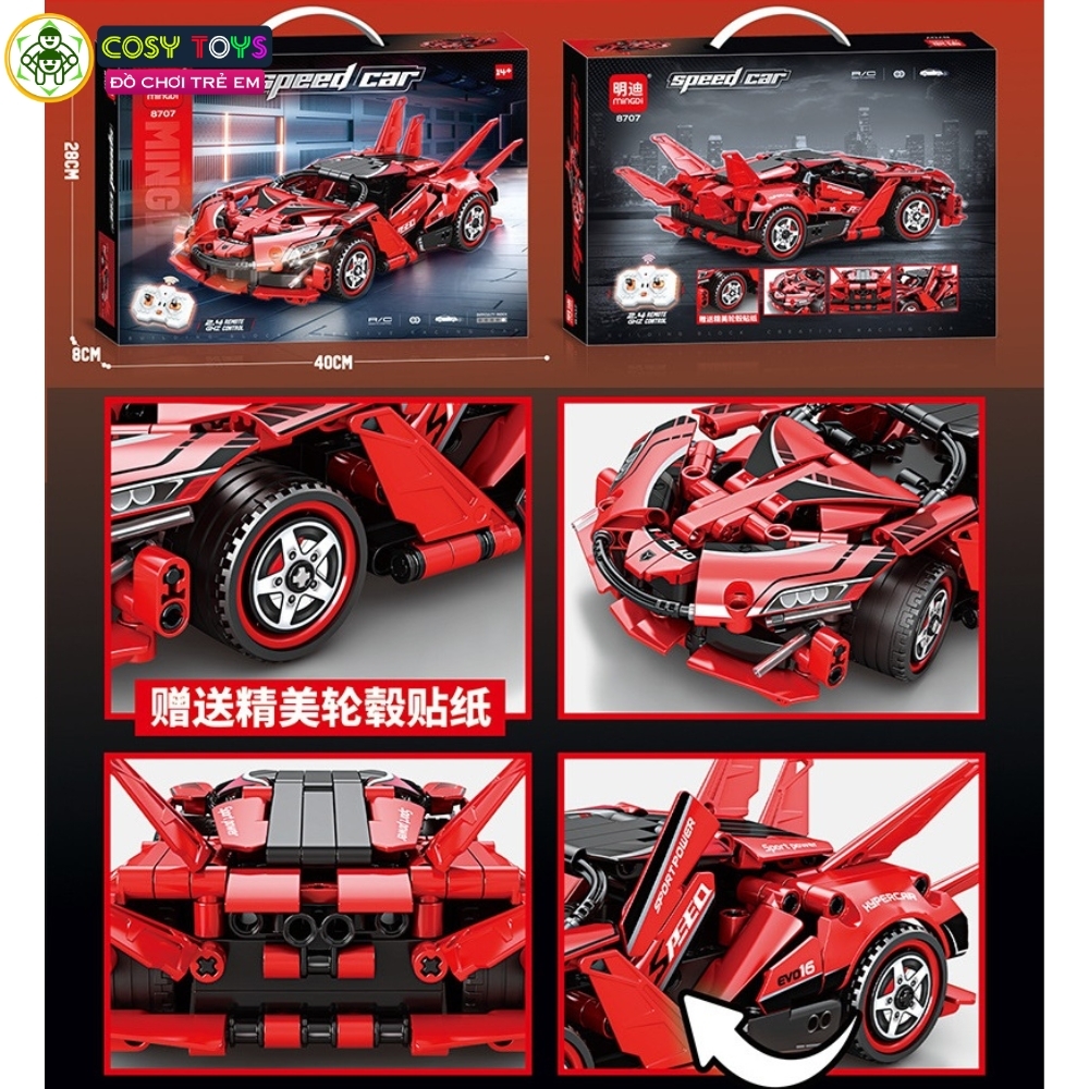 Đồ chơi xếp hình lắp ghép mô hình xe thể thao F1 đủ màu cao cấp mẫu mới có động cơ điều khiển từ xa với 337 chi tiết cho bé