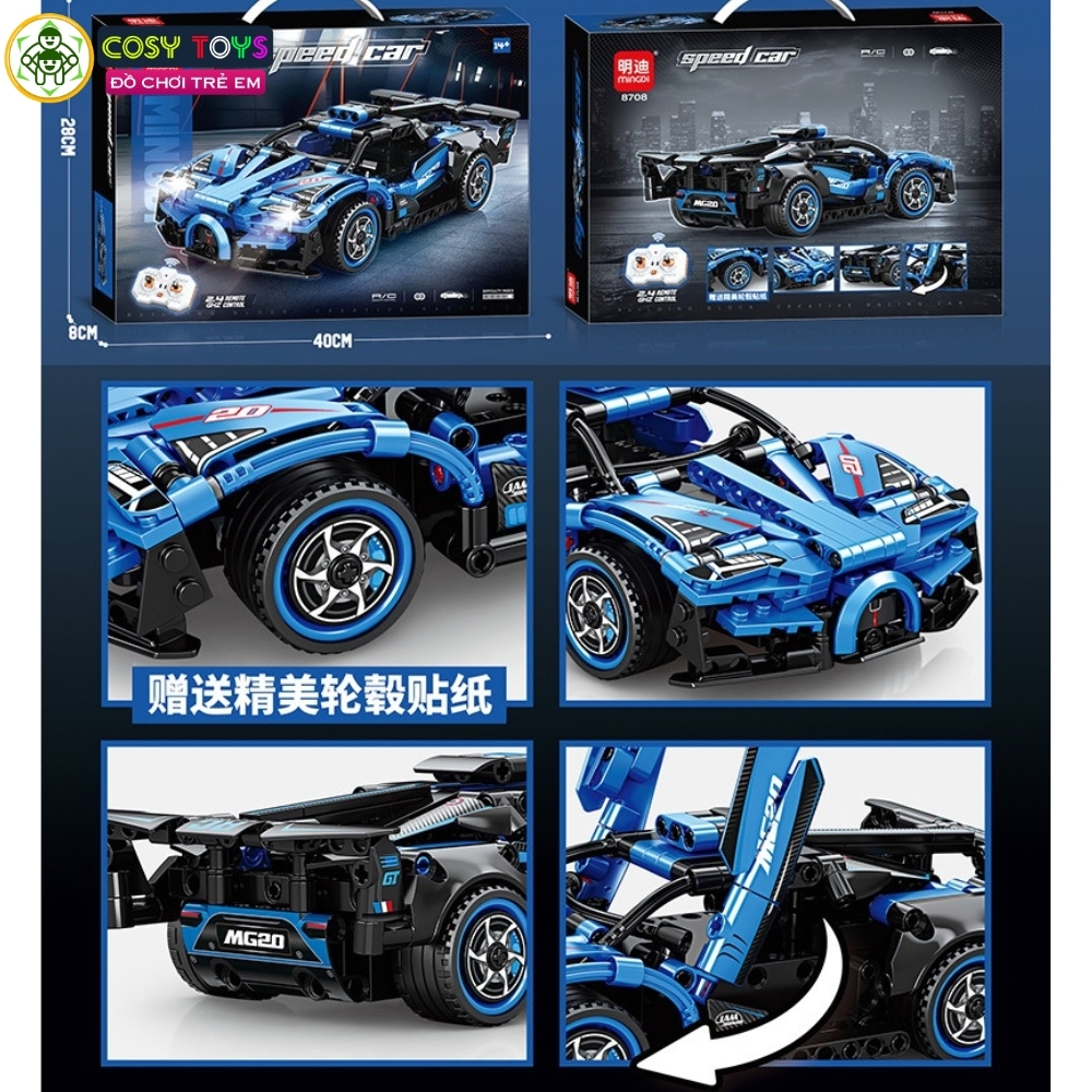 Đồ chơi xếp hình lắp ghép mô hình xe thể thao F1 đủ màu cao cấp mẫu mới có động cơ điều khiển từ xa với 337 chi tiết cho bé