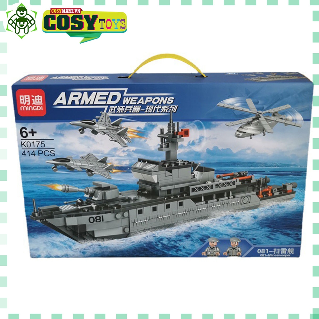 Đồ chơi xếp hình lego tàu hải quân kèm máy bay cùng thủy thủ đoàn với 414 mảnh ghép cho bé