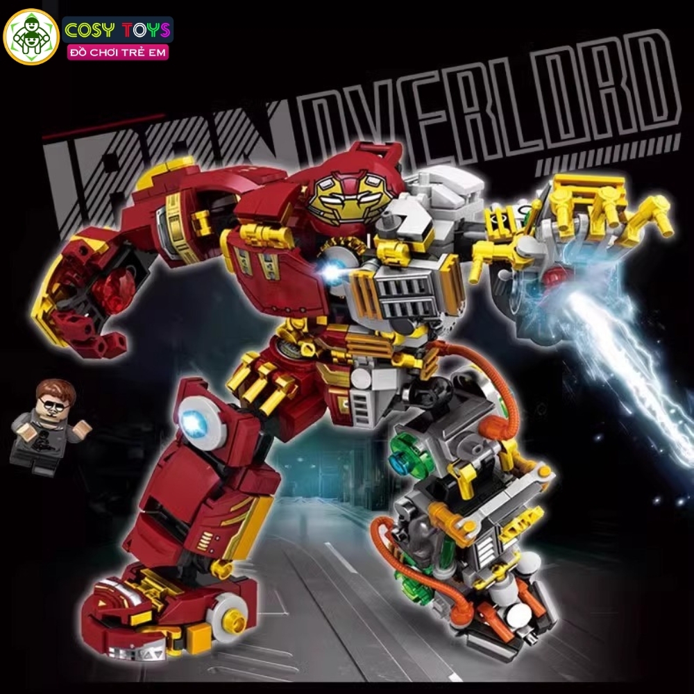 Đồ chơi lắp ghép xếp hình Ironman trong bộ giáp kết hợp đỏ xanh với hơn 552 chi tiết