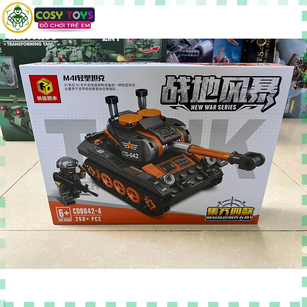 Đồ chơi lắp ghép xếp hình xe tăng quân sự mẫu tiger với 260 chi tiết