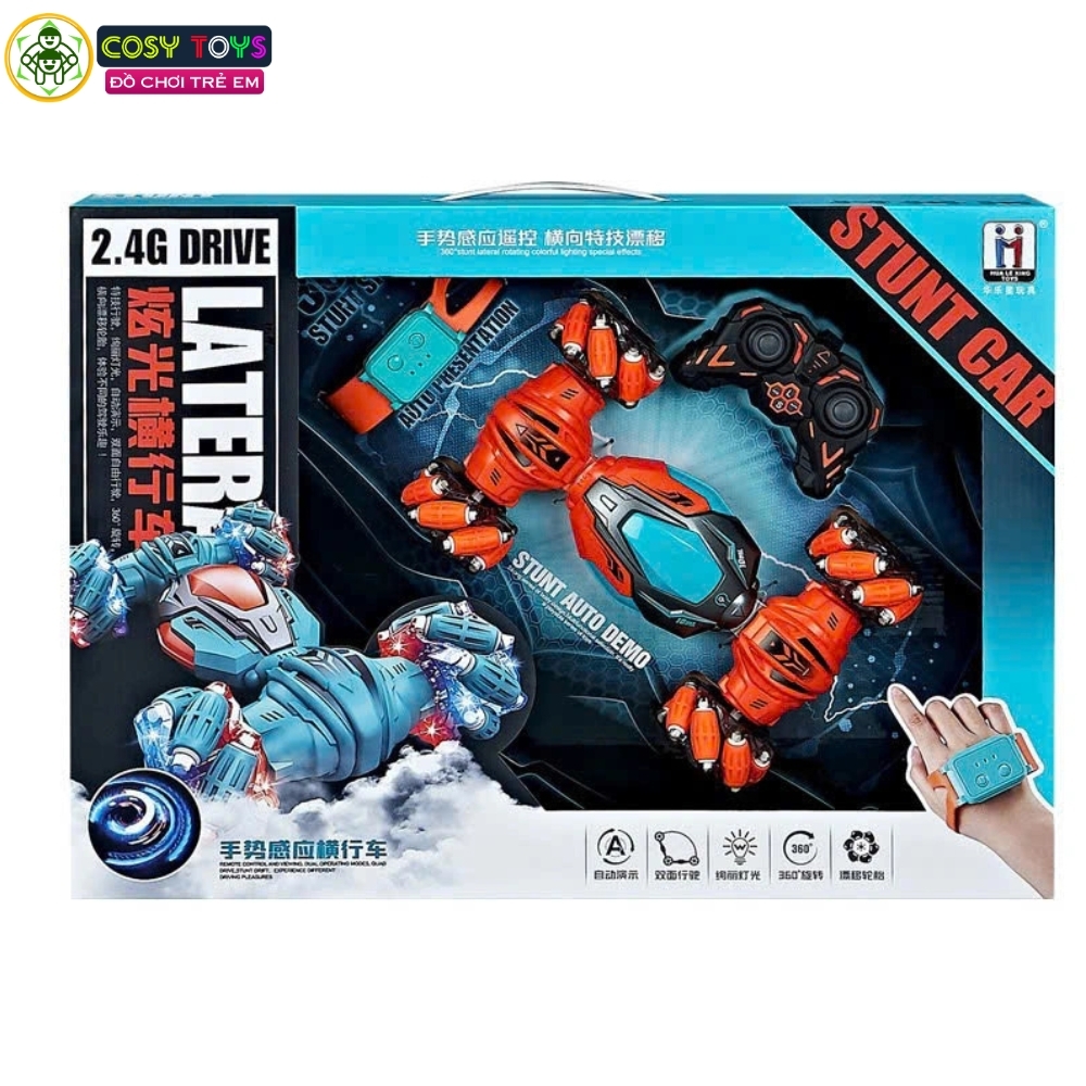 Đồ chơi xe đua bánh xoắn stunt racer xoay 360 độ có điều khiển từ xa và cử chỉ 4 chiều cho bé
