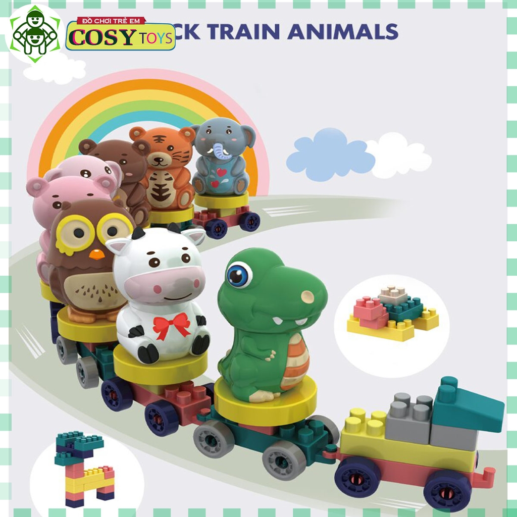 Đồ chơi lắp ghép xếp hình lắp ráp đoàn tàu thú cưng với 158 chi tiết