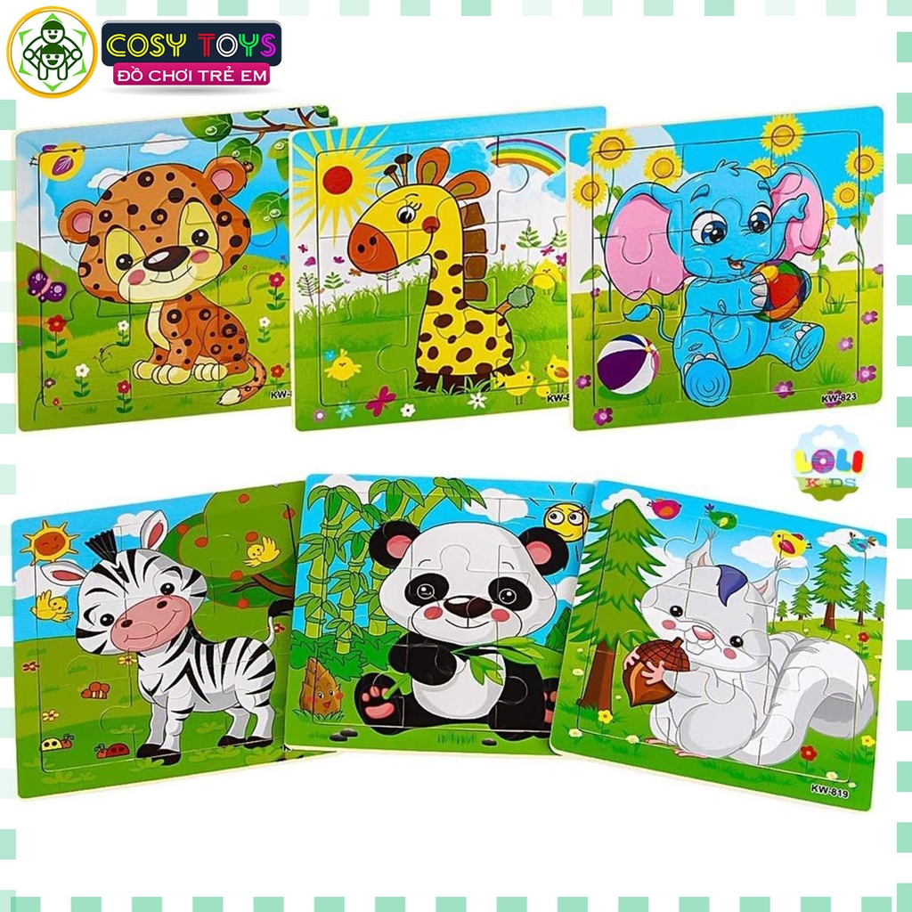 Bộ tranh gỗ ghép 9 miếng chủ đề thiên nhiên và con vật cho bé