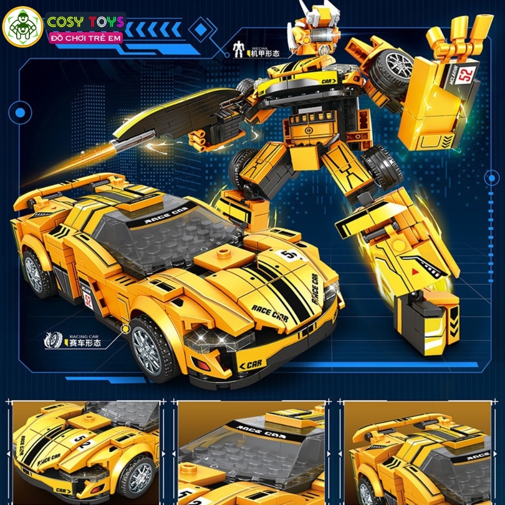 Đồ chơi lắp ghép xếp hình xe thể thao biến hình 2 trong 1 thành robot với 395-398-403-413 chi tiết cho bé