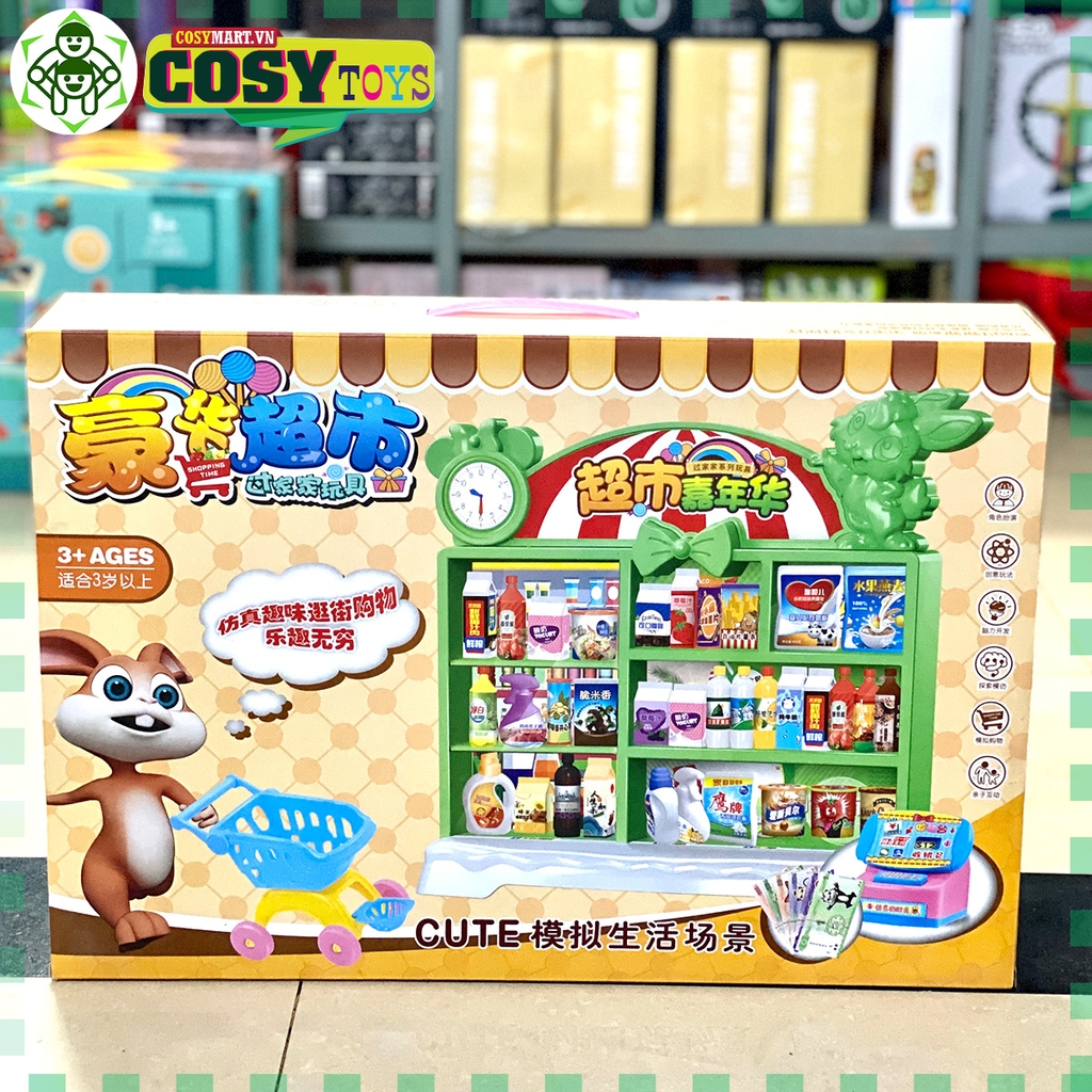 Bộ đồ chơi siêu thị cao cấp với nhiều đồ siêu thị, máy tính tiền vui nhộn cho bé