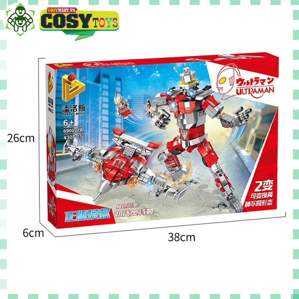 Đồ chơi lắp ghép xếp hình robot Ultraman biến hình máy bay với 430 mảnh ghép
