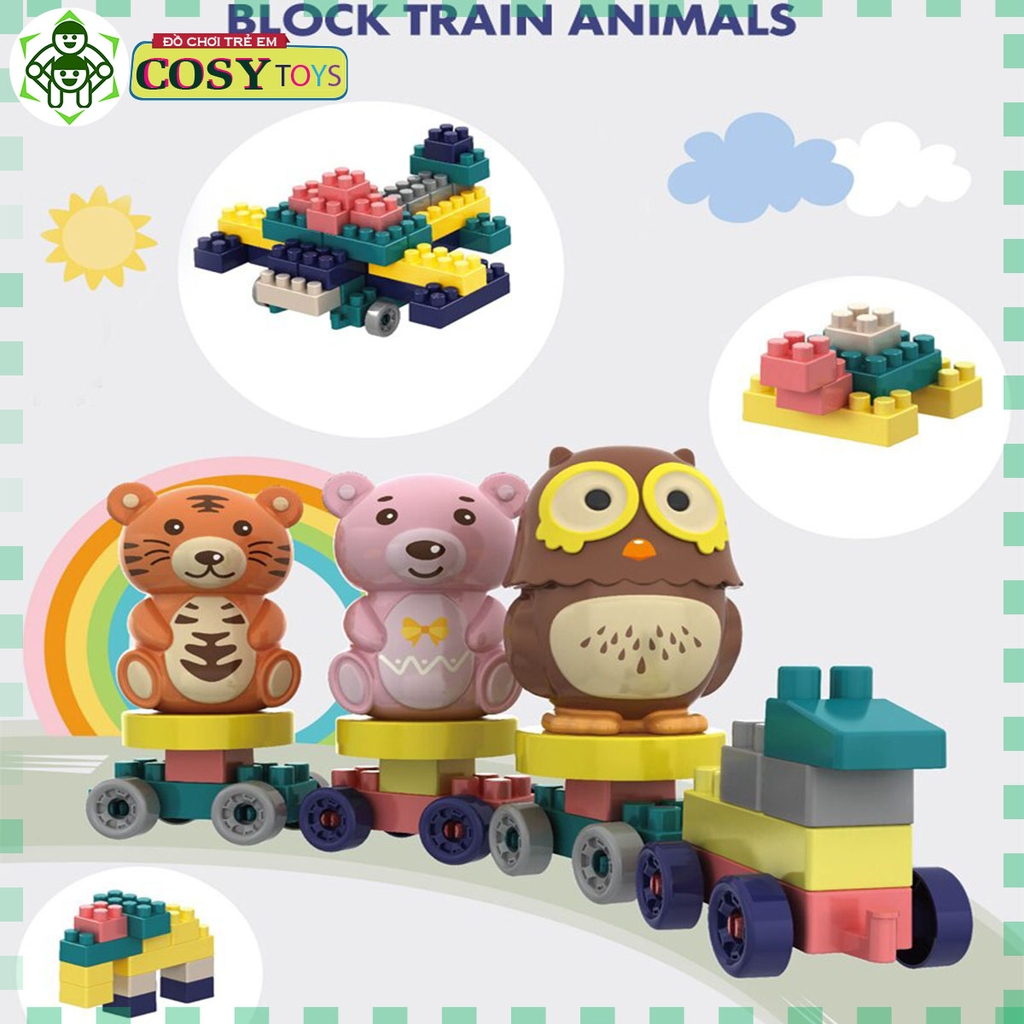 Đồ chơi lắp ghép xếp hình lắp ráp đoàn tàu thú cưng với 158 chi tiết