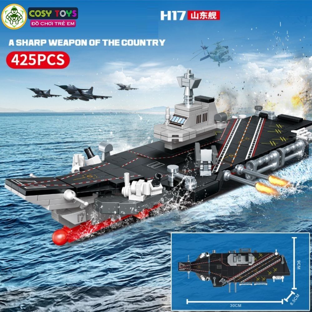 Đồ chơi lắp ghép xếp hình tàu sân bay với hơn 425 chi tiết