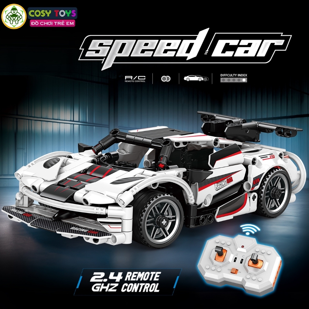 Đồ chơi xếp hình lắp ghép mô hình xe thể thao F1 cao cấp mẫu mới màu trắng có động cơ điều khiển từ xa với 310 chi tiết cho bé