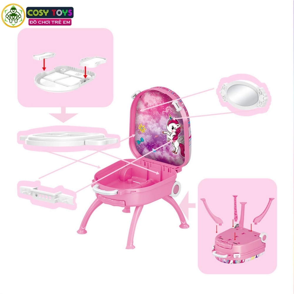 Đồ chơi vali trang điểm 3 trong 1 kèm dụng cụ trang điểm làm đẹp cho bé