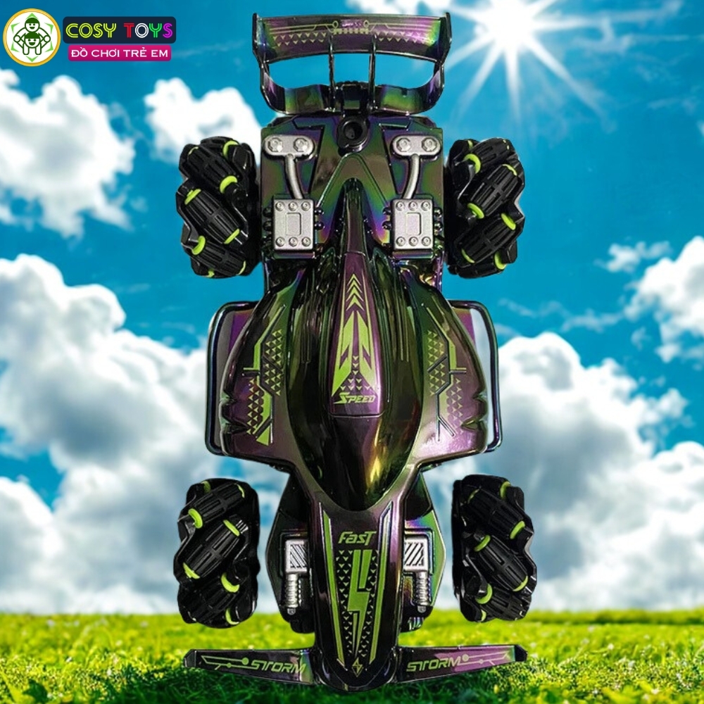 Đồ chơi xe thể thao bánh xoắn stunt spray điều khiển từ xa có phun khói và điều khiển cử chỉ tay cho bé