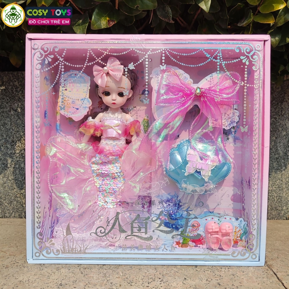 Đồ chơi búp bê mô nàng tiên cá cỡ lớn kèm nơ váy, giày và phụ kiện cho bé