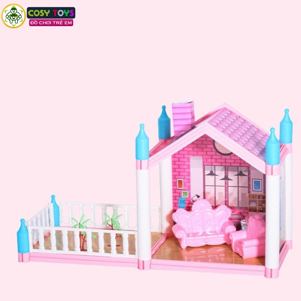 Đồ chơi lắp ghép ngôi nhà villa búp bê hai tầng với đầy đủ vật dụng, đồ dùng cho bé