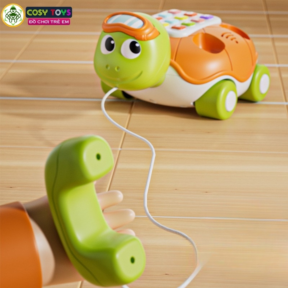 Xe kéo điện thoại bàn quay số con rùa mẫu mới có nhạc và dây kéo cho bé từ 3 tuổi