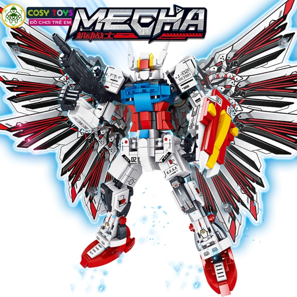 Đồ chơi lắp ghép xếp hình robot Mecha Warior 5510 đỏ kèm đôi cánh với hơn 553 chi tiết cho bé