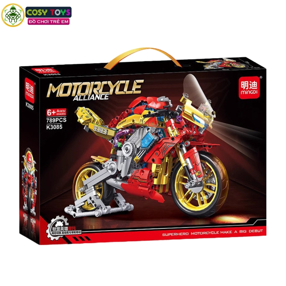 Đồ chơi lắp ghép xếp hình xe mô tô thể thao có đế đỡ trang trí mẫu lớn với 786-789 mảnh ghép cho bé