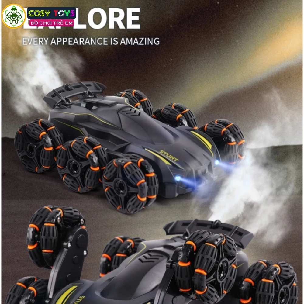 Đồ chơi xe đua stunt 6 bánh mẫu mới điều khiển từ xa 360 độ có phun khói và cử chỉ tay cho bé