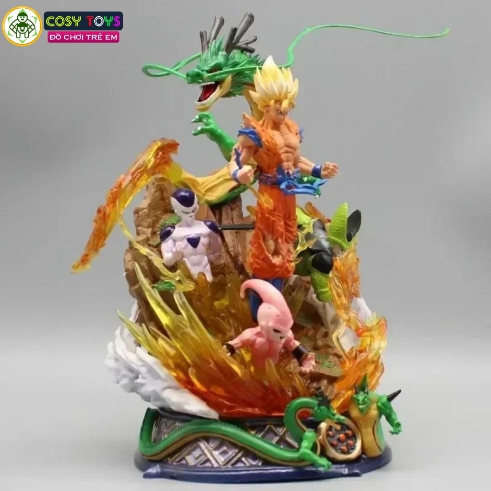 Mô hình DragonBall Goku quấn rồng đại chiến Majinbuu , Cell , frieza - Cao 23cm - nặng 1kg - Dragon Ball