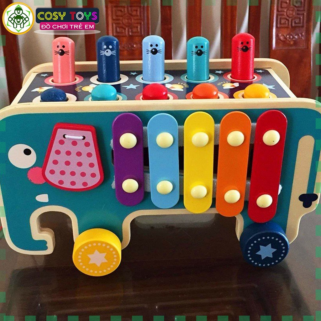 Đồ chơi đập chuột kèm đàn gỗ và thả động vật 3 trong 1 cho bé