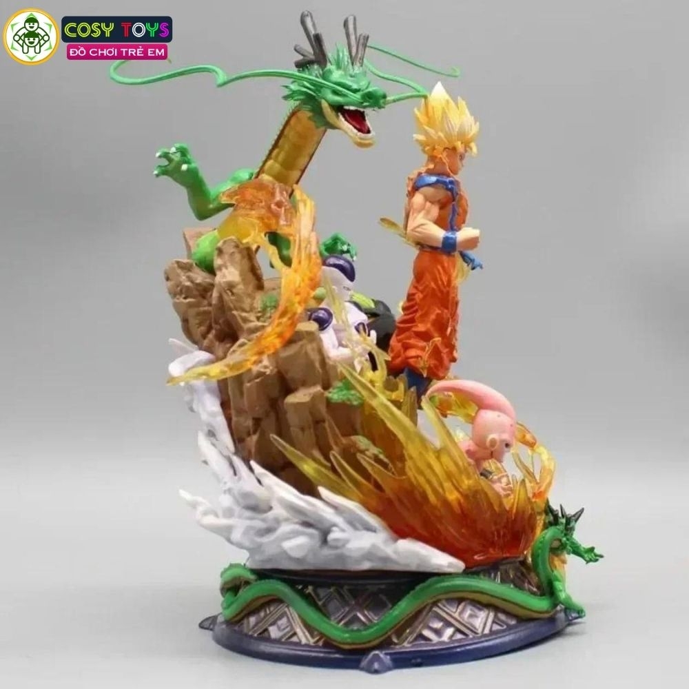Mô hình DragonBall Goku quấn rồng đại chiến Majinbuu , Cell , frieza - Cao 23cm - nặng 1kg - Dragon Ball