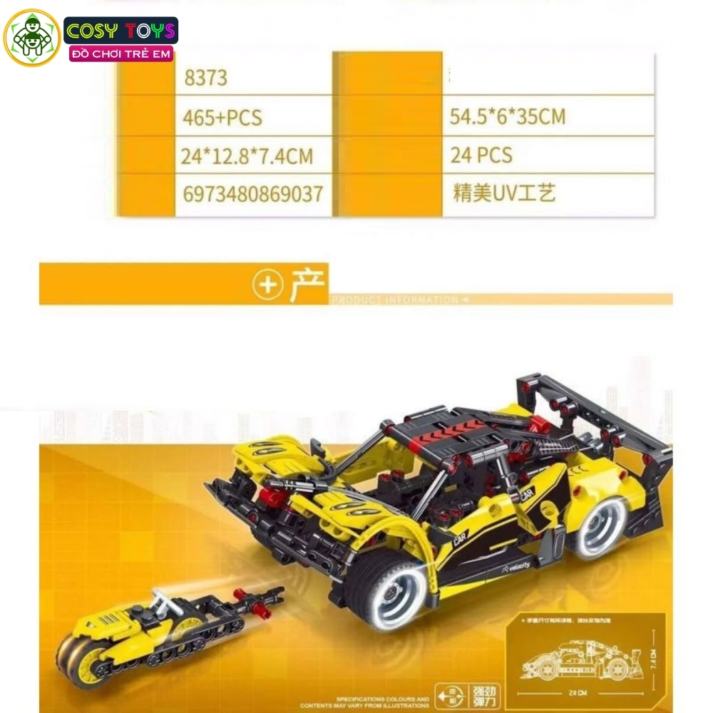 Đồ chơi lắp ghép xếp hình xe thể thao có xe phóng nhỏ bên trong với 465 chi tiết cho bé