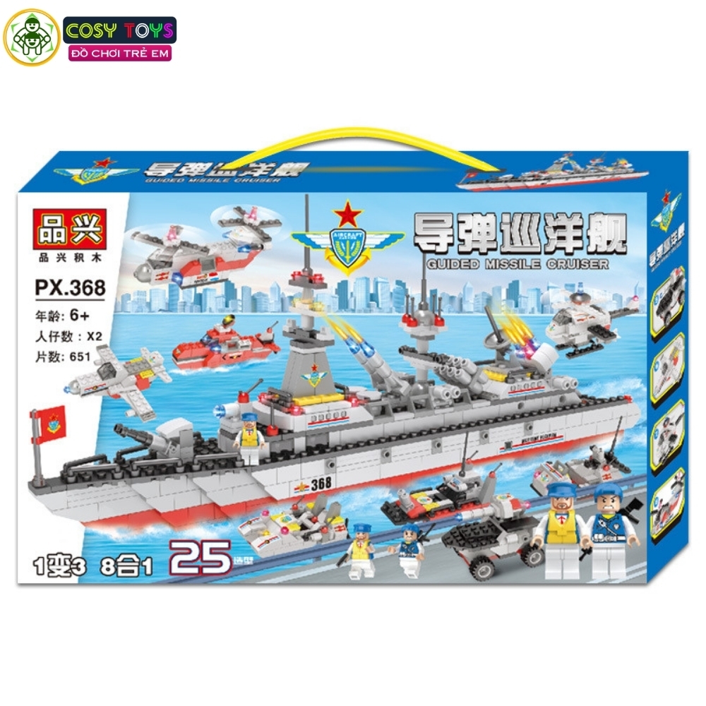 Đồ chơi lắp ghép xếp hình tàu chiến đấu cao cấp 8in1 với mẫu nhỏ 3in1 mẫu mới với 651 mảnh ghép