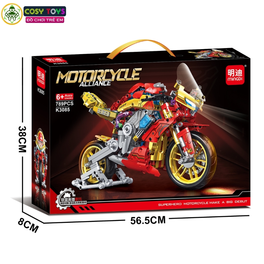 Đồ chơi lắp ghép xếp hình xe mô tô thể thao có đế đỡ trang trí mẫu lớn với 786-789 mảnh ghép cho bé